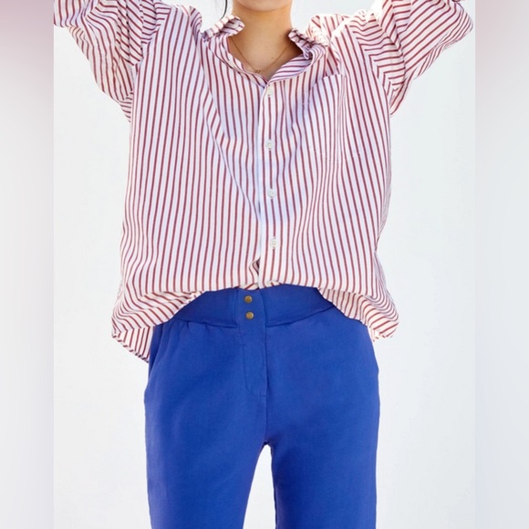 Clare V. Le Snap Pant Crop Flare Cotton Cobalt Blue Large Casual Lounge - Picture 2 of 9